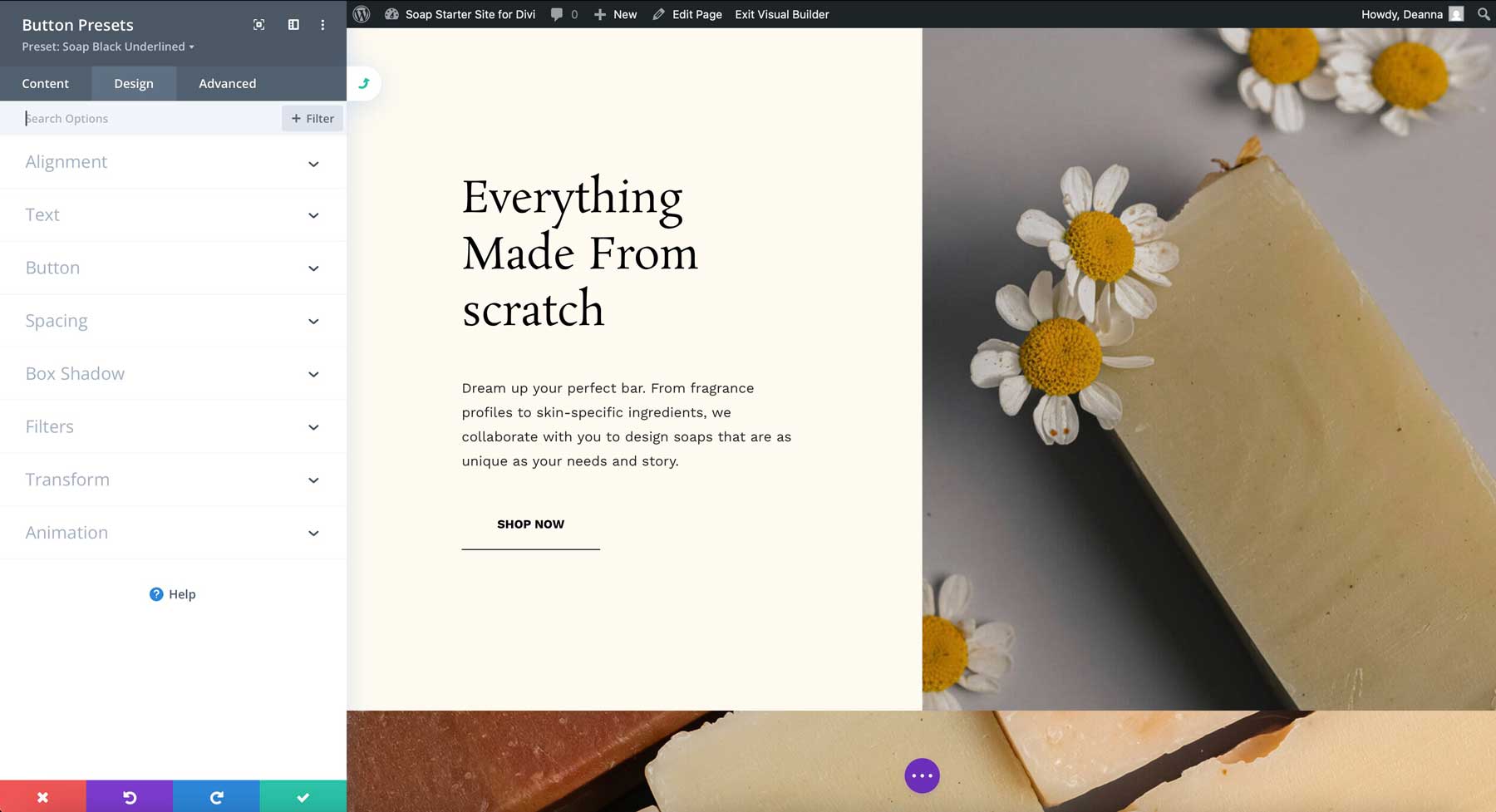 Soap starter site for Divi