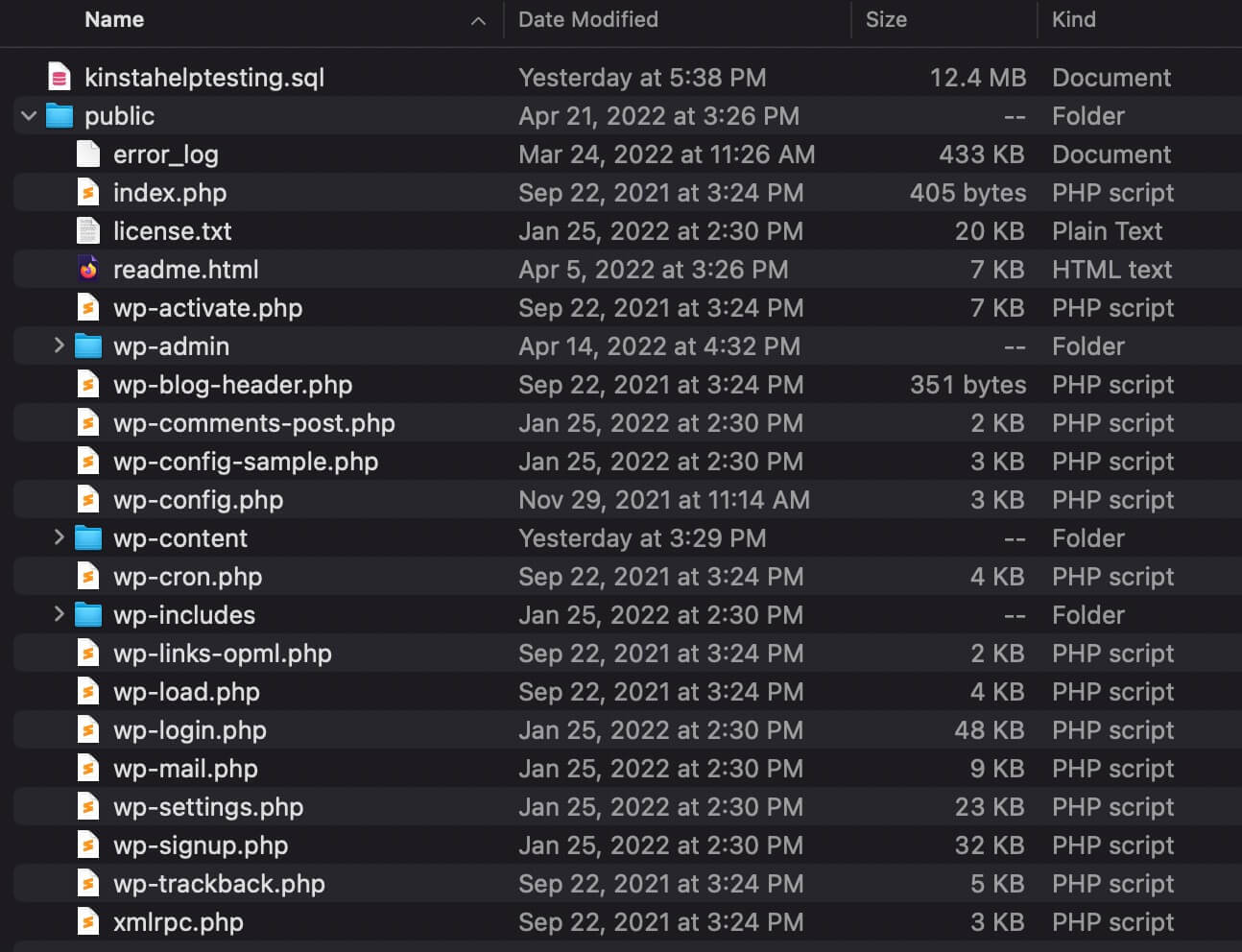 View the files in the downloadable backup of your WordPress site